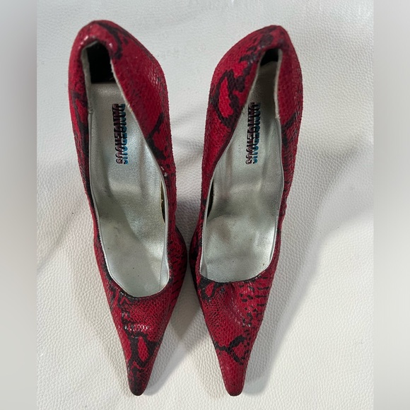 DANGEROUS PUMP RED/BLACK Longpoint Leder Stiletto High Heels SNAKE DESIGN SIZE 8 - Picture 2 of 13